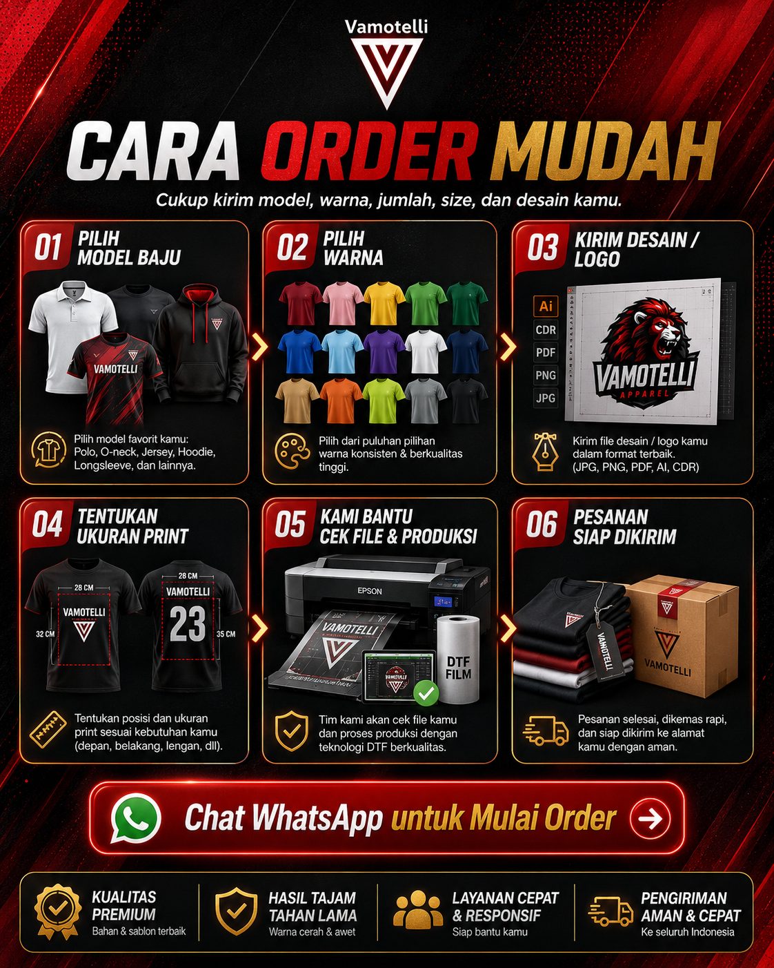 Cara order baju custom DTF Vamotelli